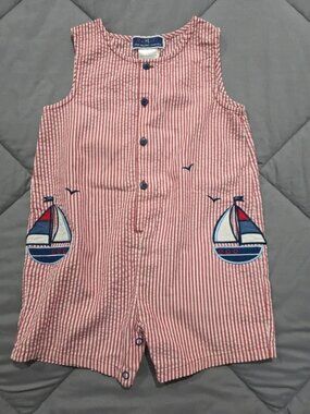 Vintage Boys Sz 4T T.M.C The Mayfair Company Red Striped Sailboat Romper